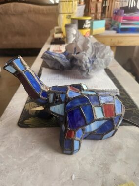 Blue Mosaic Elephant Lamp Home Art Decor
